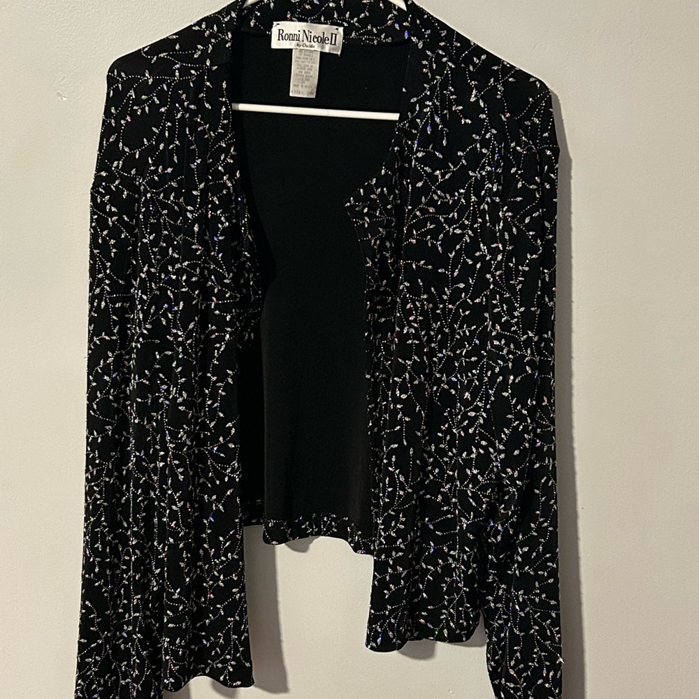 Ronni Nicole Black Cardigan with White Accents